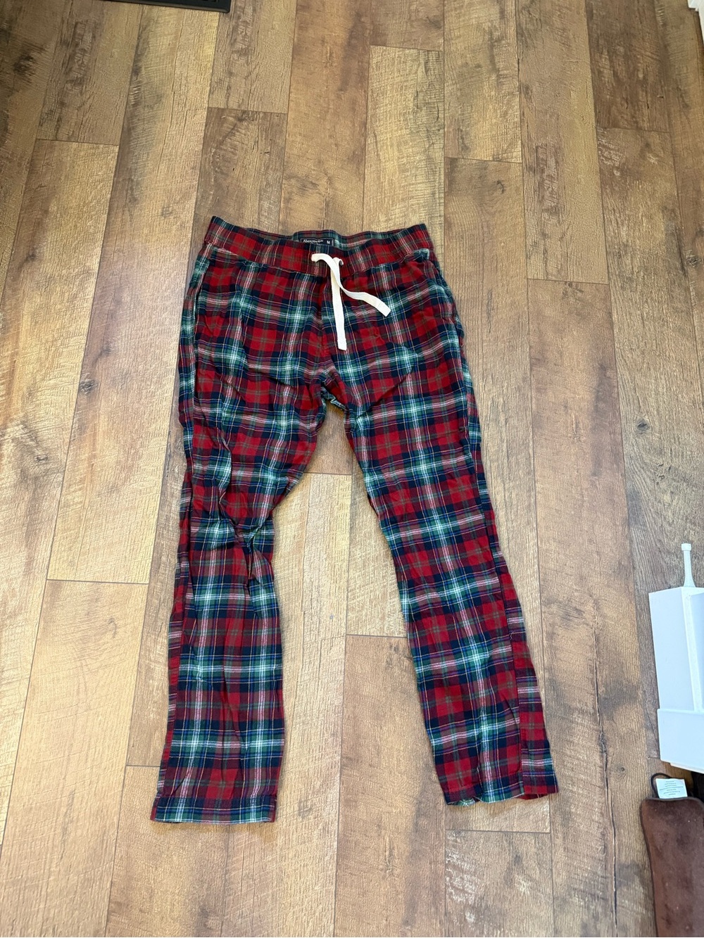 Abercrombie & Fitch Plaid Red Men's Lounge Pants with Drawstring